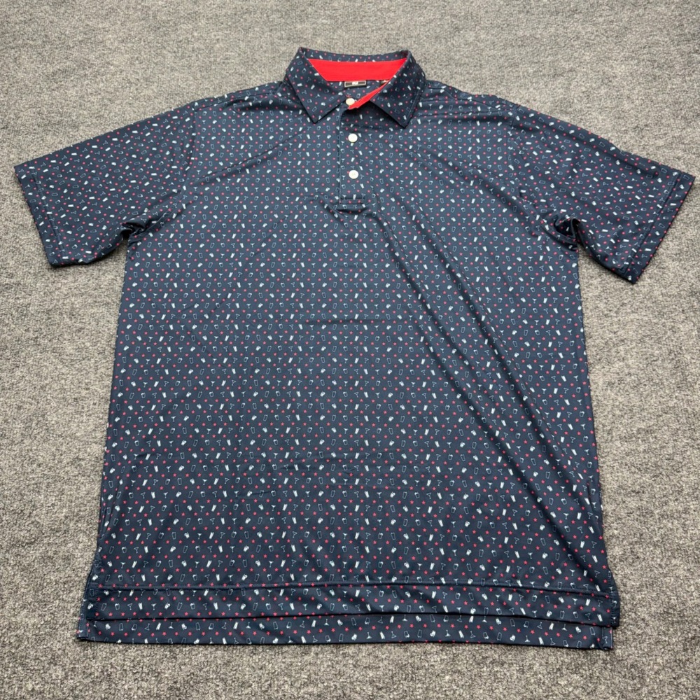 FootJoy Mens L Navy Blue Cocktail Star Print Performance Golf Polo Shirt FJ